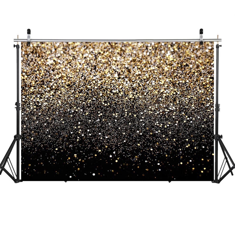 WOLADA Black and Gold Backdrop Golden Glitter Backdrop for Photography Wedding Birthday Baby Shower Party Photo Studio 7x5FT 11176 - Image 2